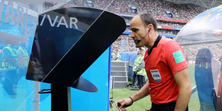 VAR review in a Football game